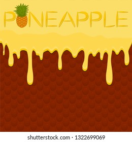 Illustration on theme falling runny pineapple drip at sugary waffle cookie. Pineapple pattern of drip meal for organic healthy waffle cookies. Drip pineapple in exclusive menu gourmet is waffle cookie