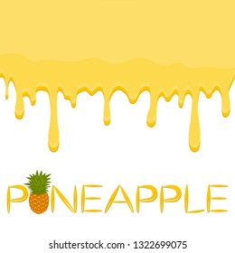 Illustration on theme falling runny pineapple drip at sugary cow milk. Pineapple pattern of collection drip meal for organic healthy milk beverage. Drip pineapple in exclusive milk drink, menu gourmet