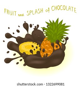 Illustration on theme falling runny pineapple drip at sugary chocolate. Pineapple pattern of collection drip meal for organic healthy milk chocolate. Drip pineapple in exclusive milk chocolate drink.
