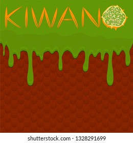 Illustration on theme falling runny kiwano drip at sugary waffle cookie. Kiwano pattern consisting of drip nice meal for organic waffle cookies. Drip kiwano in exclusive menu gourmet is waffle cookie
