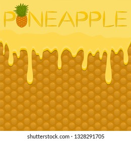 Illustration on theme falling runny pineapple drip at sugary waffle cookie. Pineapple pattern of drip meal for organic healthy waffle cookies. Drip pineapple in exclusive menu gourmet is waffle cookie