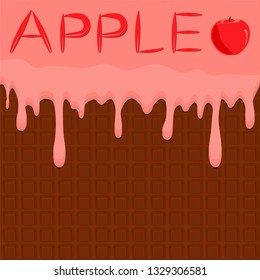 Illustration on theme falling runny apples drip at sugary waffle cookie. Apple pattern consisting of drip meal for organic healthy waffle cookies. Drip apple in exclusive menu gourmet is waffle cookie