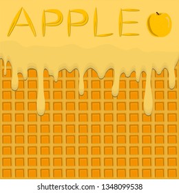 Illustration on theme falling runny apples drip at sugary waffle cookie. Apple pattern consisting of drip meal for organic healthy waffle cookies. Drip apple in exclusive menu gourmet is waffle cookie