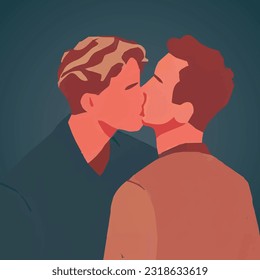 Ilustración sobre el tema de un vector de pareja gay masculino. Relaciones homosexuales románticas. LGBT. Dos hombres besándose. Ilustración plana aislada