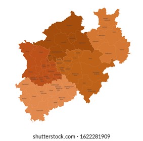 illustration on the theme of geography and cartography with a map of North Rhine-Westphalia.