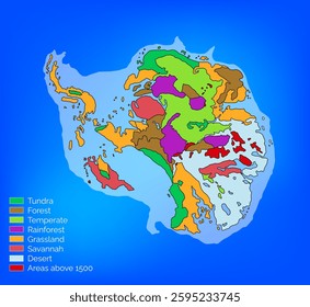 illustration on the theme of geography and cartography with biomes of Antarctica.