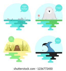 Illustration on the theme of global warming. Illustration on the theme of pollution of the ocean. Vector