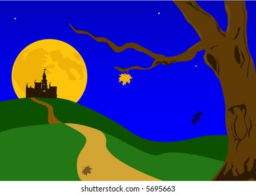 Illustration on a theme halloween.  The old castle on a background of the ascending moon.