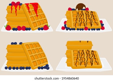 Illustration on theme ice cream on waffle with cell, dessert appetizing cookie. Waffle consisting of tasty shaped cookie, fresh soft ice cream. Waffle from cold white ice cream it natural yummy cookie