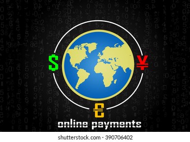 The illustration on the theme of international payment systems, online payments, exchange rates, stock exchanges, banks. Vector