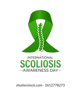 Illustration on the theme of International Scoliosis Awareness Day is on June 26th. A complex 3D spinal deformity causing abnormal curvature. Realistic ribbon with Banner poster, flyer and background.