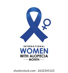 Illustration on the theme of International Women with Alopecia Month Empowering Confidence, Breaking Stigmas, Celebrating Strength. Blue ribbon with Realistic ribbon Banner poster background.