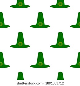 Illustration on theme Irish holiday St Patrick day, seamless headdress hats. Pattern St Patrick day consisting of many identical hats on white background. Hats it main accessory for St Patrick day.