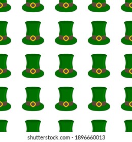 Illustration on theme Irish holiday St Patrick day, seamless headdress hats. Pattern St Patrick day consisting of many identical hats on white background. Hats it main accessory for St Patrick day.