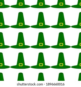 Illustration on theme Irish holiday St Patrick day, seamless headdress hats. Pattern St Patrick day consisting of many identical hats on white background. Hats it main accessory for St Patrick day.