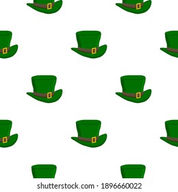 Illustration on theme Irish holiday St Patrick day, seamless headdress hats. Pattern St Patrick day consisting of many identical hats on white background. Hats it main accessory for St Patrick day.