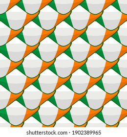 Illustration on theme Irish holiday St Patrick day, seamless color hearts. Pattern St Patrick day consisting of many identical hearts on white background. Hearts it main accessory for St Patrick day.