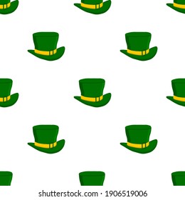 Illustration on theme Irish holiday St Patrick day, seamless headdress hats. Pattern St Patrick day consisting of many identical hats on white background. Hats it main accessory for St Patrick day.