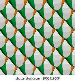 Illustration on theme Irish holiday St Patrick day, seamless color hearts. Pattern St Patrick day consisting of many identical hearts on white background. Hearts it main accessory for St Patrick day.