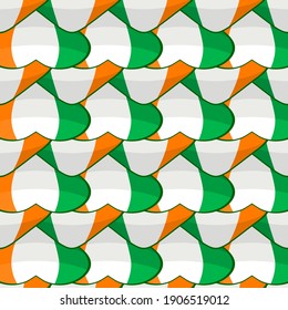 Illustration on theme Irish holiday St Patrick day, seamless color hearts. Pattern St Patrick day consisting of many identical hearts on white background. Hearts it main accessory for St Patrick day.