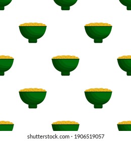Illustration on theme Irish holiday St Patrick day, seamless pot of coins. Pattern St Patrick day of many identical coins in pot on white background. Pot for coins it main accessory for St Patrick day