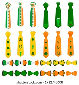 Ilustración sobre el tema del feriado irlandés Día de San Patricio, gran corbata de arco de color. Día del patrón de San Patricio que consiste en una corbata de arco de muchos diferentes sobre el fondo de la luz. Bow amarre el accesorio principal para el Día de San Patricio