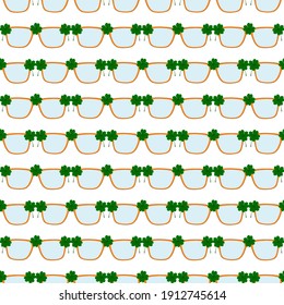 Illustration on theme Irish holiday St Patrick day, seamless eyeglasses. Pattern St Patrick day consisting of many identical eyeglasses on white background. Eyeglasses it main accessory St Patrick day