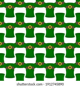 Illustration on theme Irish holiday St Patrick day, seamless headdress hats. Pattern St Patrick day consisting of many identical hats on white background. Hats it main accessory for St Patrick day.