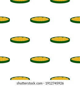 Illustration on theme Irish holiday St Patrick day, seamless pot of coins. Pattern St Patrick day of many identical coins in pot on white background. Pot for coins it main accessory for St Patrick day