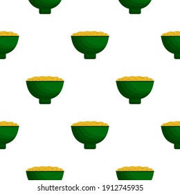 Illustration on theme Irish holiday St Patrick day, seamless pot of coins. Pattern St Patrick day of many identical coins in pot on white background. Pot for coins it main accessory for St Patrick day