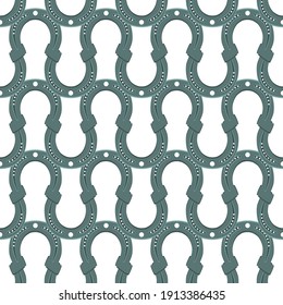 Illustration on theme Irish holiday St Patrick day, seamless horseshoes. Pattern St Patrick day consisting of identical horseshoes on white background. Horseshoes it main accessory for St Patrick day.
