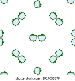 Illustration on theme Irish holiday St Patrick day, seamless eyeglasses. Pattern St Patrick day consisting of many identical eyeglasses on white background. Eyeglasses it main accessory St Patrick day