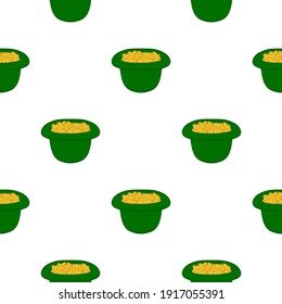 Illustration on theme Irish holiday St Patrick day, seamless headdress hats. Pattern St Patrick day consisting of many identical hats on white background. Hats it main accessory for St Patrick day.