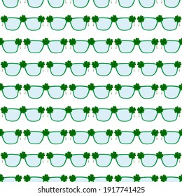 Illustration on theme Irish holiday St Patrick day, seamless eyeglasses. Pattern St Patrick day consisting of many identical eyeglasses on white background. Eyeglasses it main accessory St Patrick day