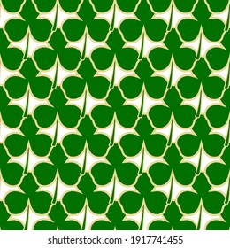 Illustration on theme Irish holiday St Patrick day, seamless green shamrock clover. Pattern St Patrick day consisting of many identical shamrock clover. Green shamrock main clover for St Patrick day.