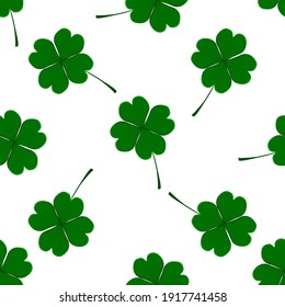 Illustration on theme Irish holiday St Patrick day, seamless green shamrock clover. Pattern St Patrick day consisting of many identical shamrock clover. Green shamrock main clover for St Patrick day.