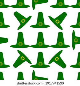 Illustration on theme Irish holiday St Patrick day, seamless headdress hats. Pattern St Patrick day consisting of many identical hats on white background. Hats it main accessory for St Patrick day.