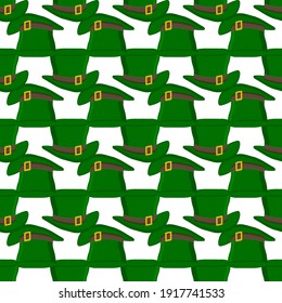 Illustration on theme Irish holiday St Patrick day, seamless headdress hats. Pattern St Patrick day consisting of many identical hats on white background. Hats it main accessory for St Patrick day.