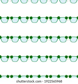 Illustration on theme Irish holiday St Patrick day, seamless eyeglasses. Pattern St Patrick day consisting of many identical eyeglasses on white background. Eyeglasses it main accessory St Patrick day