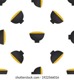 Illustration on theme Irish holiday St Patrick day, seamless pot of coins. Pattern St Patrick day of many identical coins in pot on white background. Pot for coins it main accessory for St Patrick day