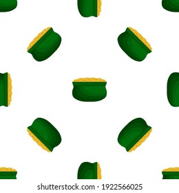 Illustration on theme Irish holiday St Patrick day, seamless pot of coins. Pattern St Patrick day of many identical coins in pot on white background. Pot for coins it main accessory for St Patrick day