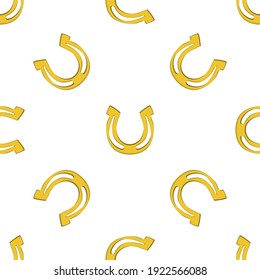 Illustration on theme Irish holiday St Patrick day, seamless horseshoes. Pattern St Patrick day consisting of identical horseshoes on white background. Horseshoes it main accessory for St Patrick day.