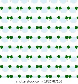 Illustration on theme Irish holiday St Patrick day, seamless eyeglasses. Pattern St Patrick day consisting of many identical eyeglasses on white background. Eyeglasses it main accessory St Patrick day