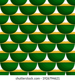 Illustration on theme Irish holiday St Patrick day, seamless pot of coins. Pattern St Patrick day of many identical coins in pot on white background. Pot for coins it main accessory for St Patrick day