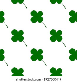 Illustration on theme Irish holiday St Patrick day, seamless green shamrock clover. Pattern St Patrick day consisting of many identical shamrock clover. Green shamrock main clover for St Patrick day.