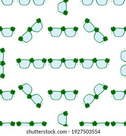 Illustration on theme Irish holiday St Patrick day, seamless eyeglasses. Pattern St Patrick day consisting of many identical eyeglasses on white background. Eyeglasses it main accessory St Patrick day