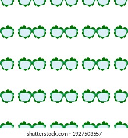 Illustration on theme Irish holiday St Patrick day, seamless eyeglasses. Pattern St Patrick day consisting of many identical eyeglasses on white background. Eyeglasses it main accessory St Patrick day