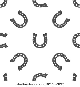 Illustration on theme Irish holiday St Patrick day, seamless horseshoes. Pattern St Patrick day consisting of identical horseshoes on white background. Horseshoes it main accessory for St Patrick day.