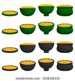 Illustration on theme Irish holiday St Patrick day, coins in pot. Pattern St Patrick day consisting of many different pot of coins on white background. Pot for coins it main accessory St Patrick day.