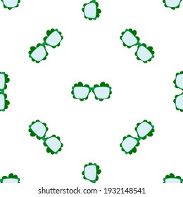 Illustration on theme Irish holiday St Patrick day, seamless eyeglasses. Pattern St Patrick day consisting of many identical eyeglasses on white background. Eyeglasses it main accessory St Patrick day